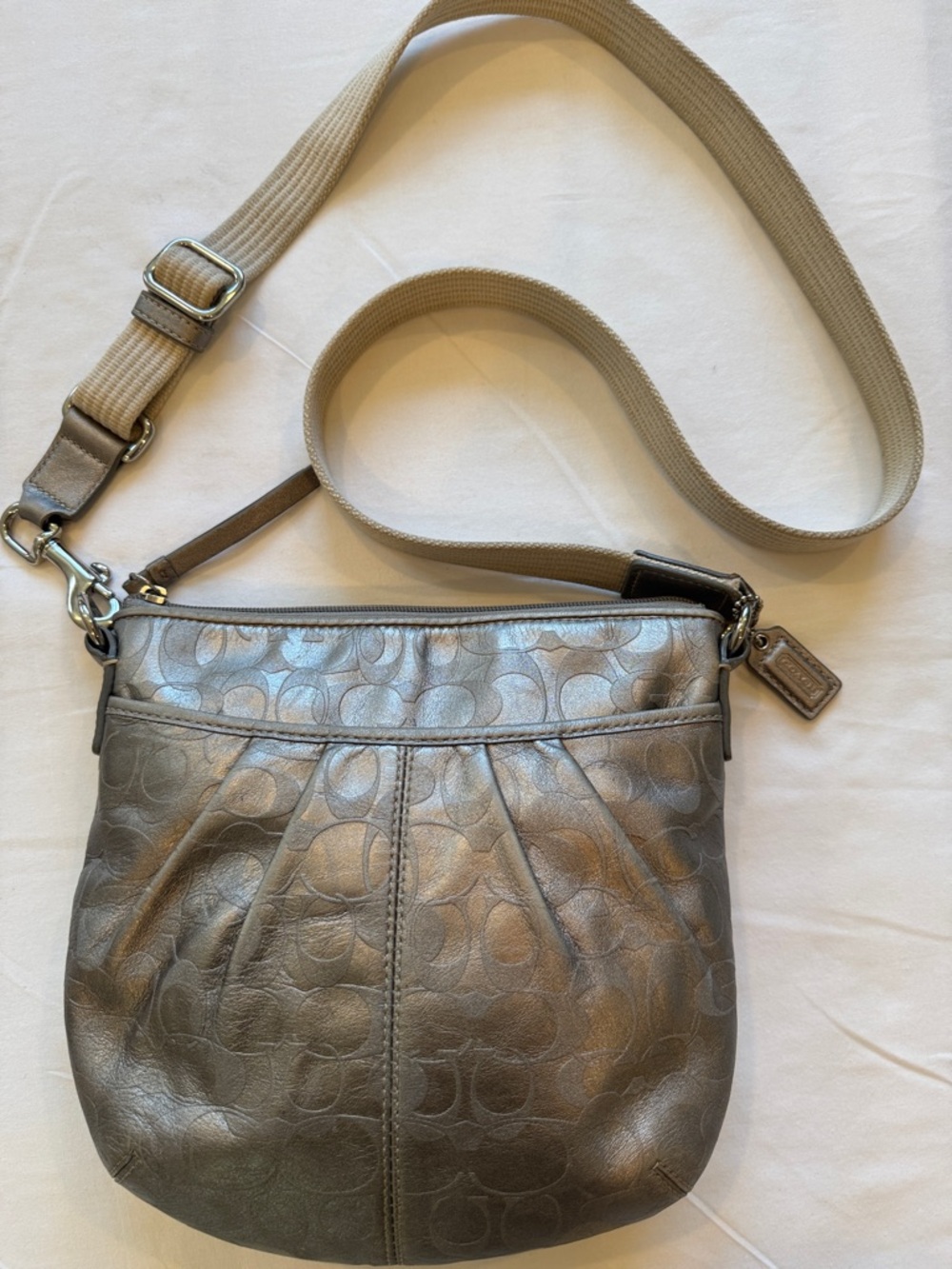 Vintage Coach Metallic Gray Signature Crossbody Bag